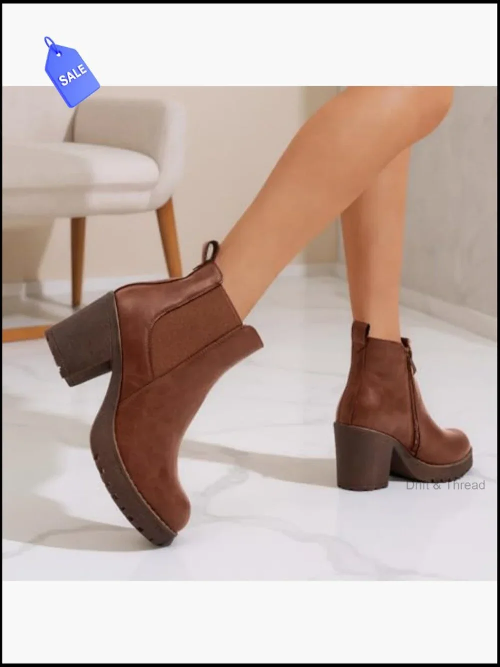 Women's Platform Chelsea Ankle Boots Chunky Heel Booties Round Toe Side Zip